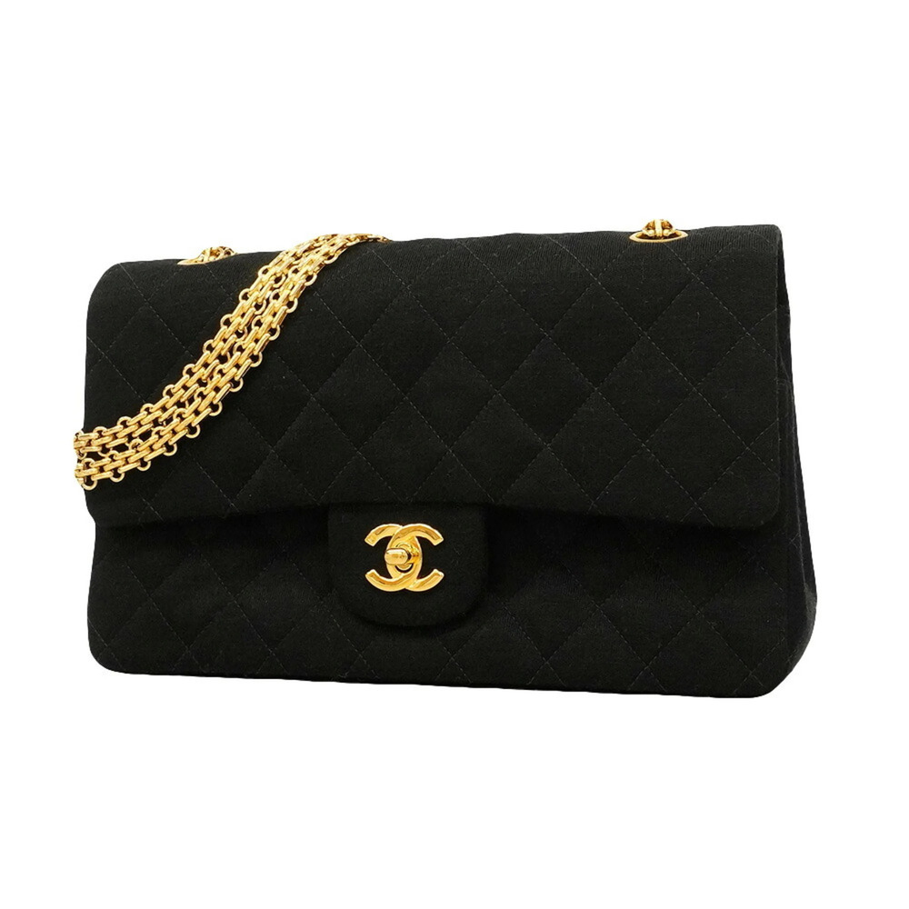 Chanel Matelassé Shoulder Bag, Double Flap, Chain, Cotton, Black, Women's